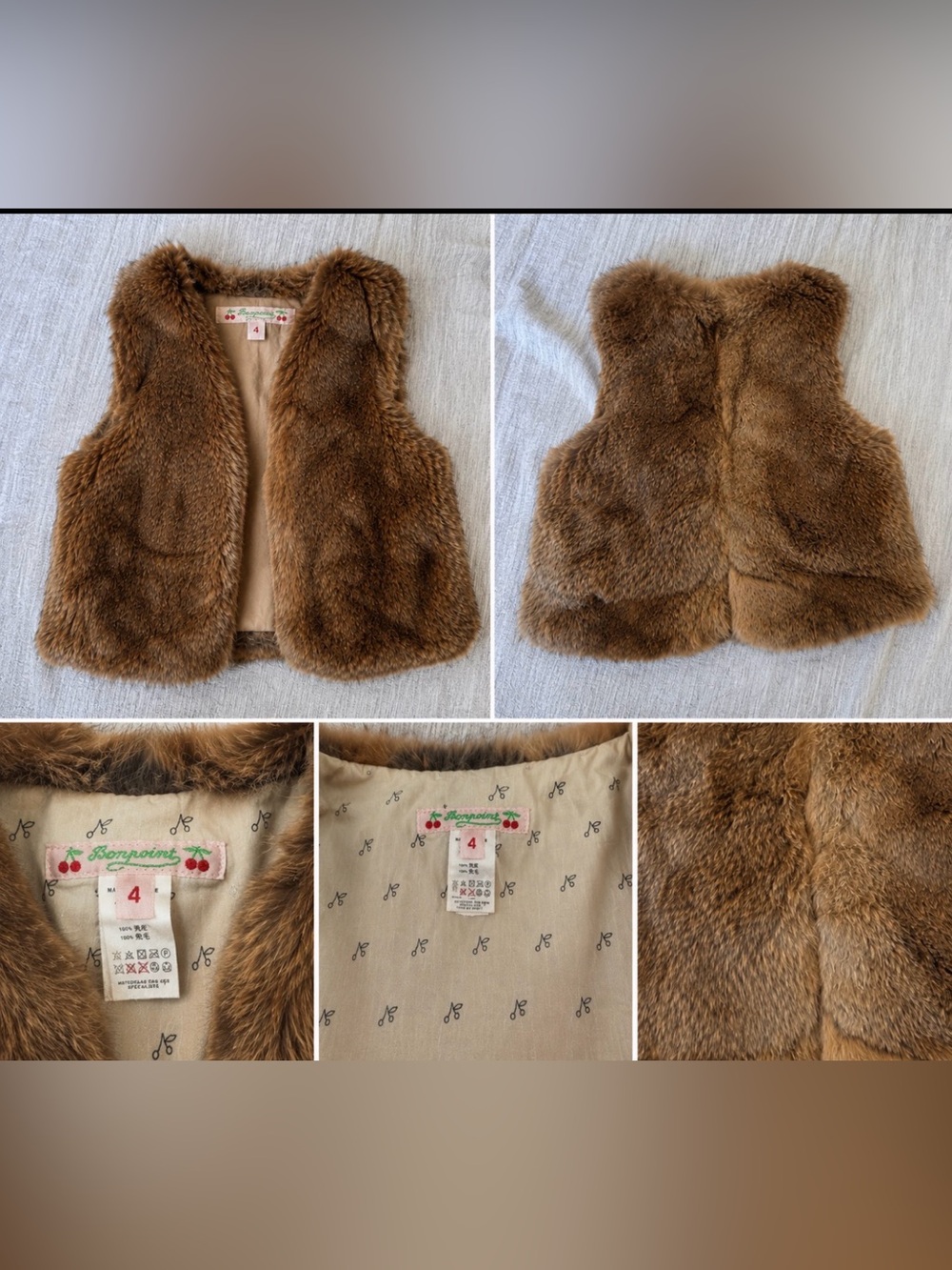 Bonpoint Paris Genuine Rabbit Fur Vest | Size 4 | Luxury French Designer